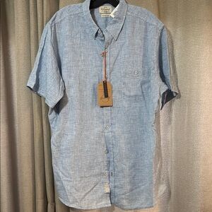 NWT  Weatherproof Vintage washable Linen Men's Blue Short Sleeve Shirt XL